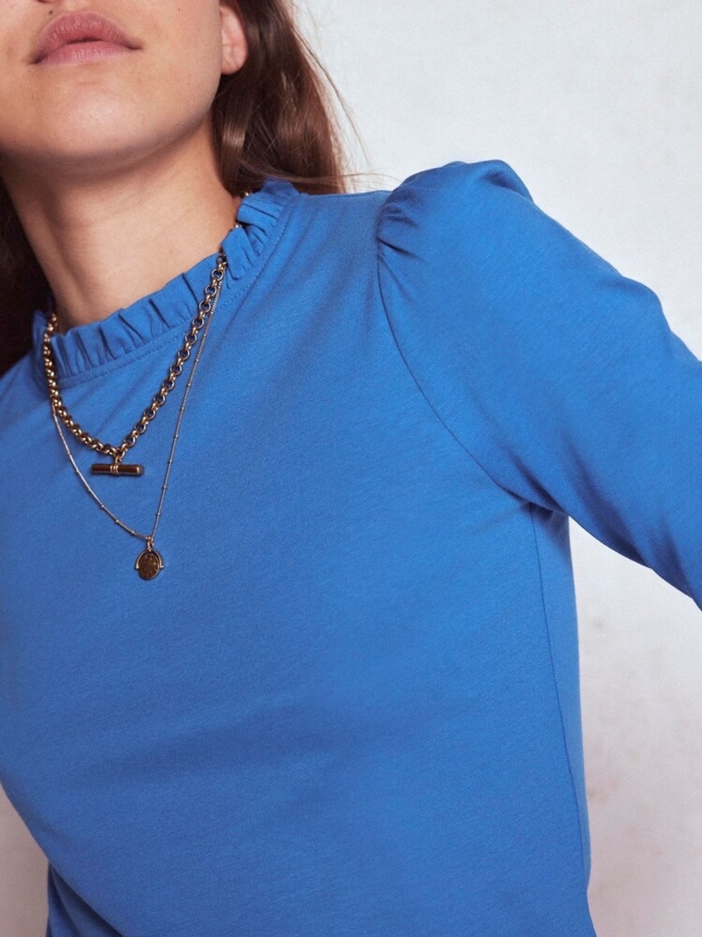 BODEN Supersoft Frill Detail Top in Captain's Blue - 14